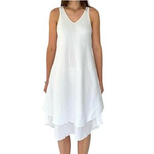 Blanc Du Nil Dress Women T2 US Size Small White 100% Cotton Sundress Midi Resort